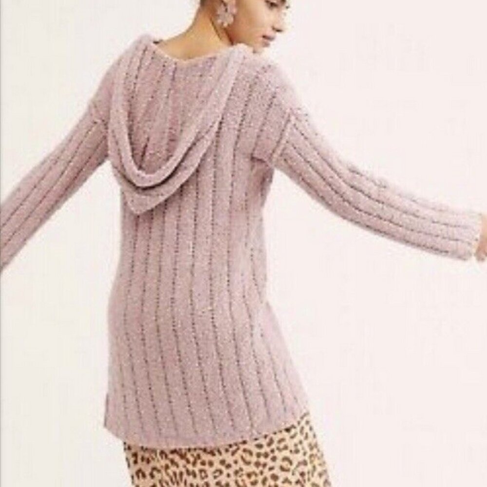🌸 Free People Seascape Hooded Sweater Tunic | Soft Pink Pullover Longline Slit
